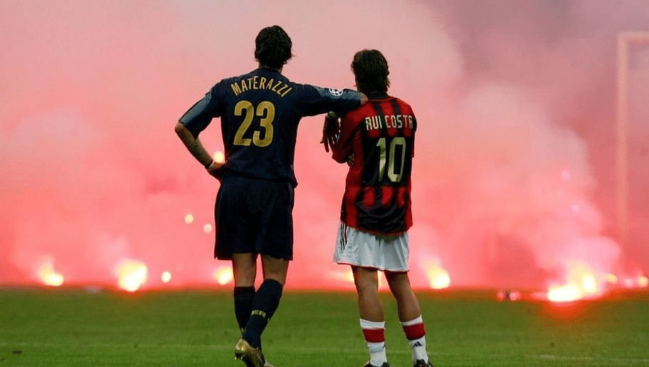 Materazzi and Rui Costa at The Chaotic Milan Derby